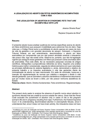 A legalização do aborto em fetos sindrômicos incompatíveis com a vida