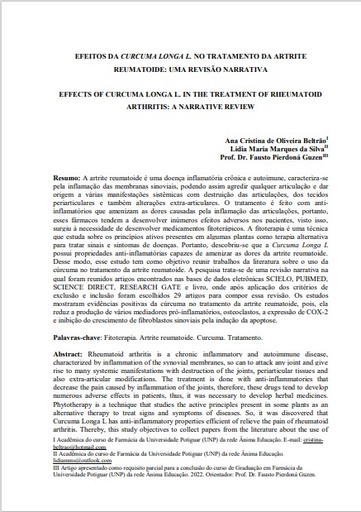 Efeitos da curcuma longa L. no tratamento da artrite reumatoide: uma revisão narrativa