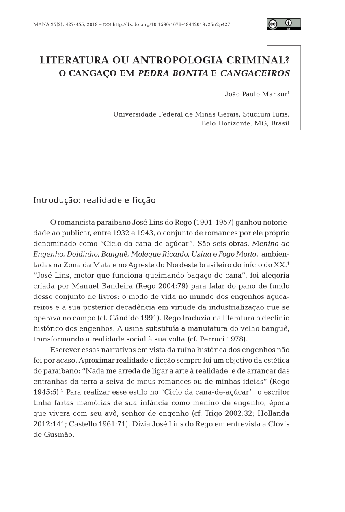 Literatura ou antropologia criminal? O cangaço em Pedra Bonita e Cangaceiros