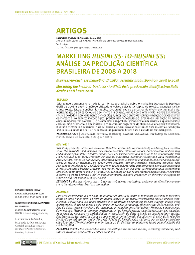 MARKETING BUSINESS-TO-BUSINESS: ANÁLISE DA PRODUÇÃO CIENTÍFICA BRASILEIRA DE 2008 A 2018