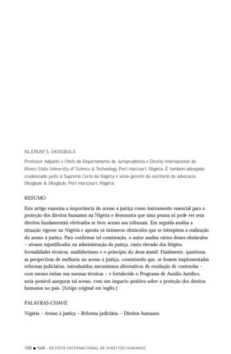 O acesso à justiça e a proteção aos direitos humanos na Nigéria: problemas e perspectivas