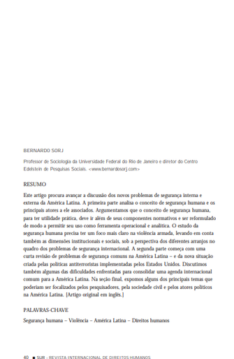 Segurança, segurança humana e América Latina