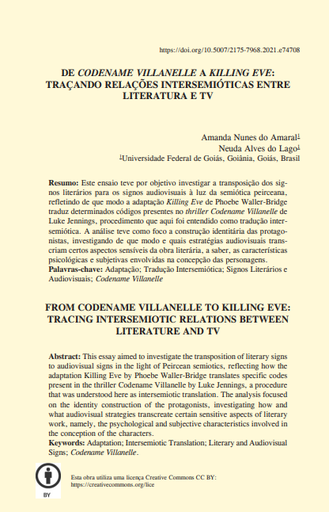 DE CODENAME VILLANELLE A KILLING EVE: TRAÇANDO RELAÇÕES INTERSEMIÓTICAS ENTRE LITERATURA E TV