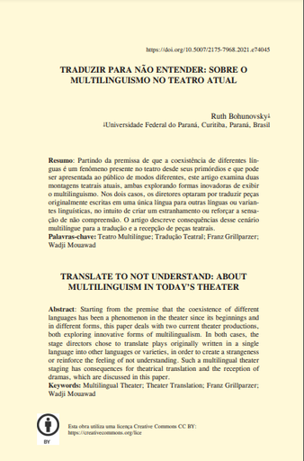 TRADUZIR PARA NÃO ENTENDER: SOBRE O MULTILINGUISMO NO TEATRO ATUAL