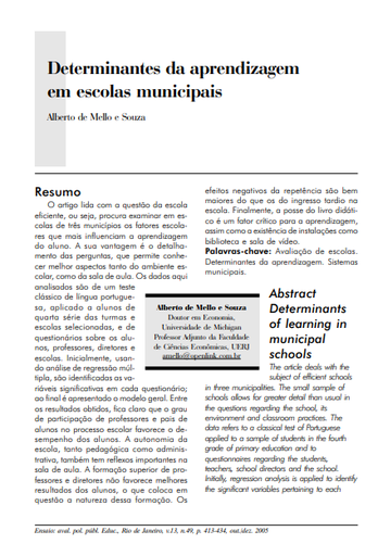 Determinantes da aprendizagem em escolas municipais