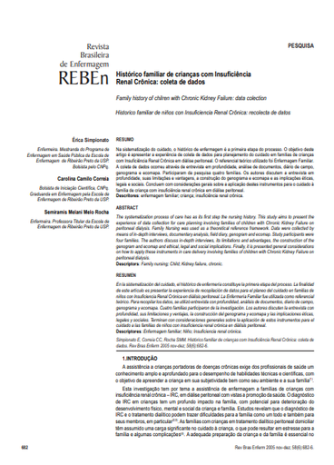 Histórico familiar de crianças com insuficiência renal crônica: coleta de dados