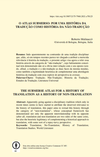 O ATLAS SUBMERSO: POR UMA HISTÓRIA DA TRADUÇÃO COMO HISTÓRIA DA NÃO-TRADUÇÃO