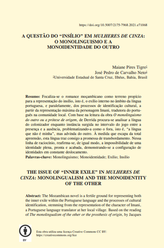 A QUESTÃO DO “INSÍLIO” EM MULHERES DE CINZA: O MONOLINGUISMO E A MONOIDENTIDADE DO OUTRO
