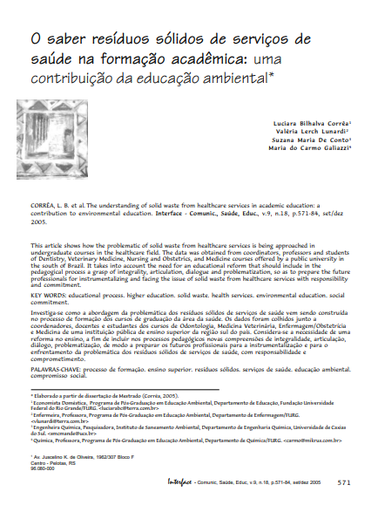 O saber resíduos sólidos de serviços de saúde na formação acadêmica: uma contribuição da educação ambiental