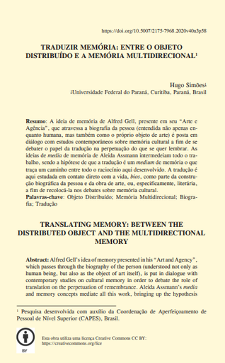 TRADUZIR MEMÓRIA: ENTRE O OBJETO DISTRIBUÍDO E A MEMÓRIA MULTIDIRECIONAL