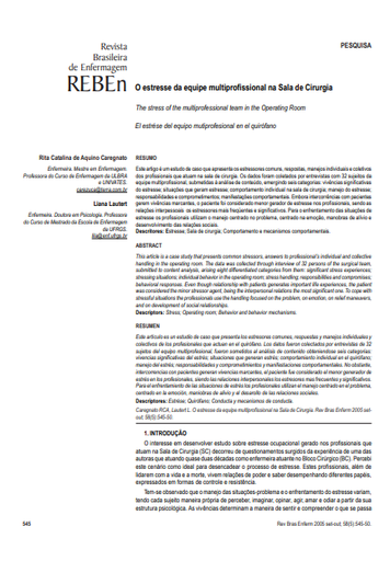 O estresse da equipe multiprofissional na Sala de Cirurgia