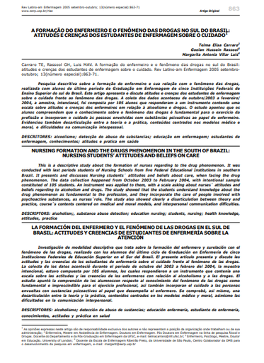 A formação do enfermeiro e o fenômeno das drogas no Sul do Brasil: atitudes e crenças dos estudantes de enfermagem sobre o cuidado