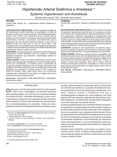 Hipertensão arterial sistêmica e anestesia
