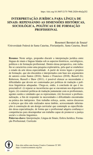 INTERPRETAÇÃO JURÍDICA PARA LÍNGUA DE SINAIS: REPENSANDO AS DIMENSÕES HISTÓRICAS, SOCIOLÓGICA, POLÍTICAS E DE FORMAÇÃO PROFISSIONAL