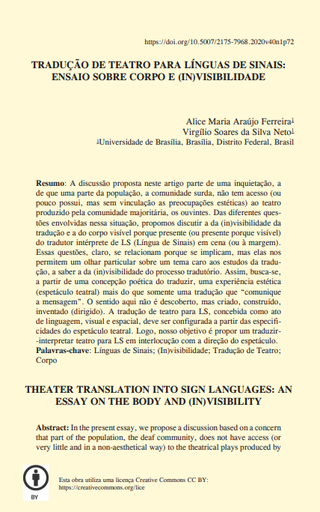 TRADUÇÃO DE TEATRO PARA LÍNGUAS DE SINAIS: ENSAIO SOBRE CORPO E (IN)VISIBILIDADE