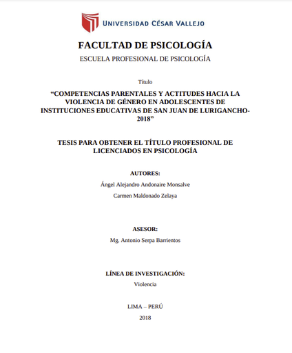 Competencias parentales y actitudes hacia la violencia de género en adolescentes de instituciones educativas de san juan de Lurigancho- 2018