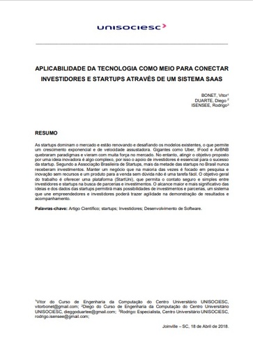 Aplicabilidade da tecnologia como meio para conectar investidores e startups através de um sistema SaaS