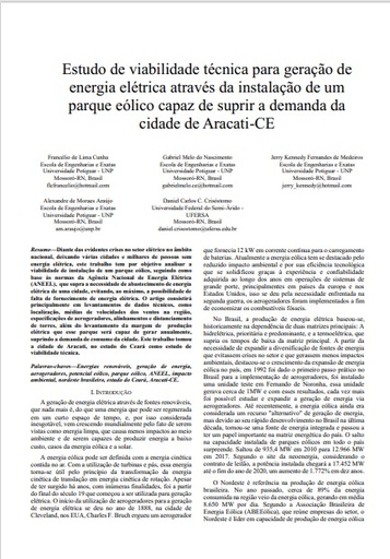 Estudo de viabilidade técnica para geração de energia elétrica através da instalação de um parque eólico capaz de suprir a demanda da cidade de Aracati-CE