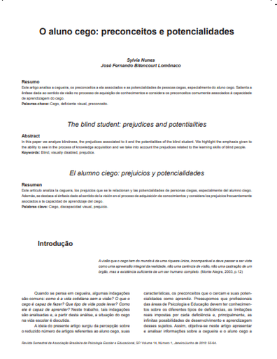 O aluno cego: preconceitos e potencialidades
