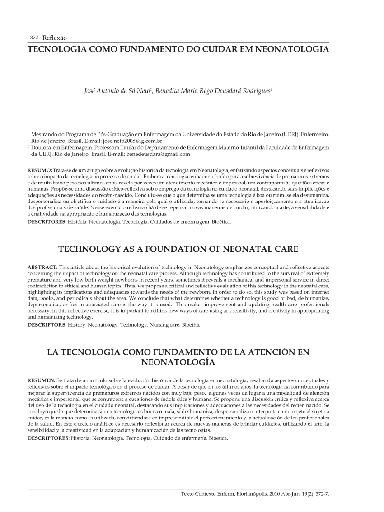 Tecnologia como fundamento do cuidar em Neonatologia