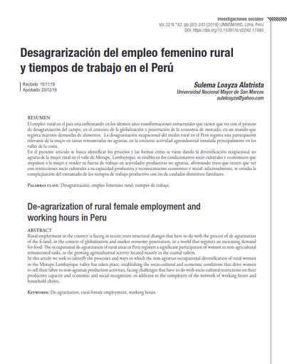 Desagrarización del empleo femenino rural y tiempos de trabajo en el Perú