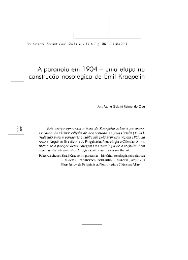 A paranoia em 1904 - uma etapa na construção nosológica de Emil Kraepelin