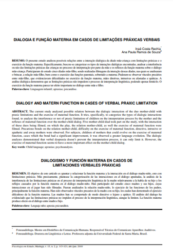 Dialogia e função materna em casos de limitações práxicas verbais