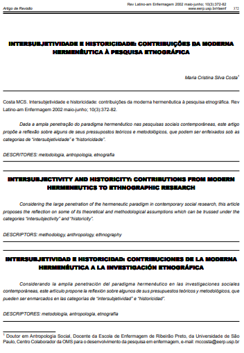 Intersubjetividade e historicidade: contribuições da moderna hermenêutica à pesquisa etnográfica