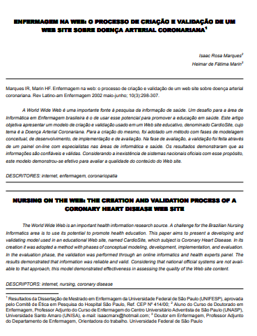 Enfermagem na WEB: o processo de criação e validação de um WEB site sobre doença arterial coronariana