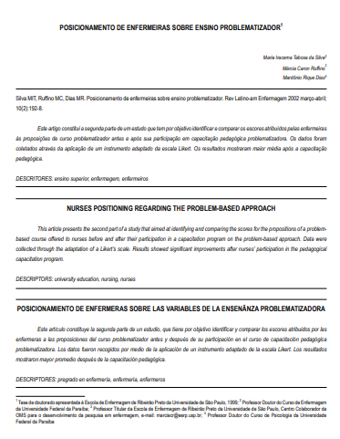 Posicionamento de enfermeiras sobre ensino problematizador