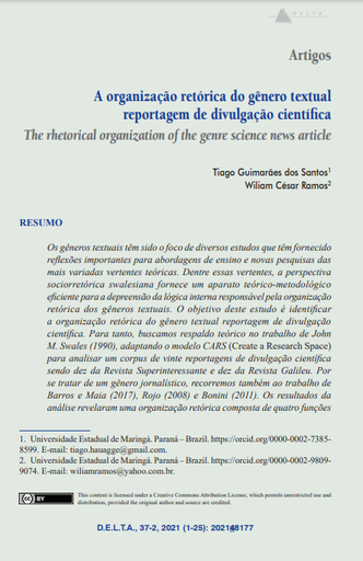 A organização retórica do gênero textual reportagem de divulgação científi ca