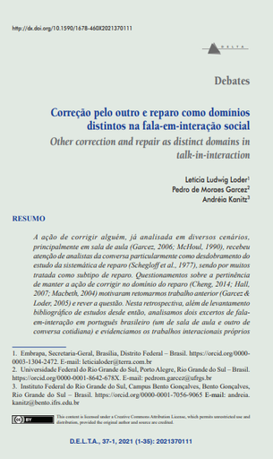 Correção pelo outro e reparo como domínios distintos na fala-em-interação social