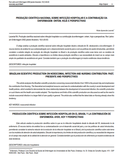 Produção científica nacional sobre infecção hospitalar e a contribuição da enfermagem: ontem, hoje e perspectivas