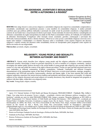 Religiosidade, juventude e sexualidade: entre a autonomia e a rigidez