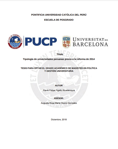 Tipología de universidades peruanas previa a la reforma de 2014