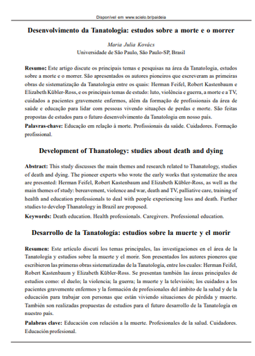 Desenvolvimento da Tanatologia: estudos sobre a morte e o morrer