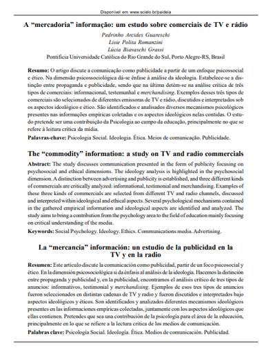 A &quot;mercadoria&quot; informação: um estudo sobre comerciais de TV e rádio