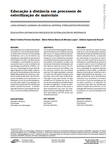 Educação à distância em processos de esterilização de materiais