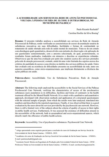 A acessibilidade aos serviços da rede de atenção psicossocial voltada à pessoa usuária de álcool e outras drogas, no município de Palhoça