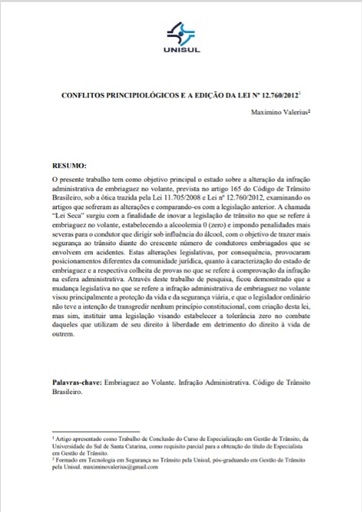 Conflitos principiológicos e a edição da Lei nº 12.760/2012