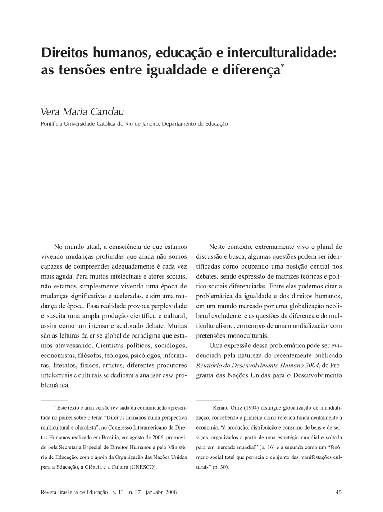 Direitos humanos, educação e interculturalidade: as tensões entre igualdade e diferença