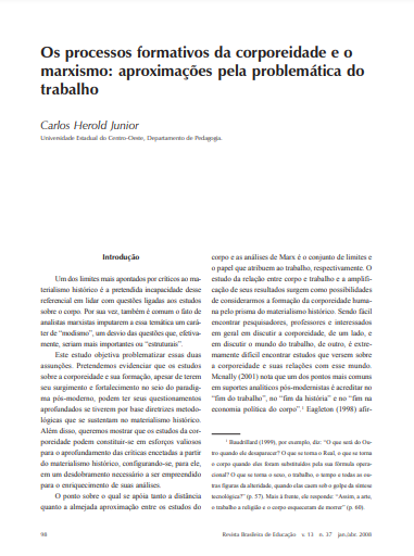 Os processos formativos da corporeidade e o marxismo: aproximações pela problemática do trabalho