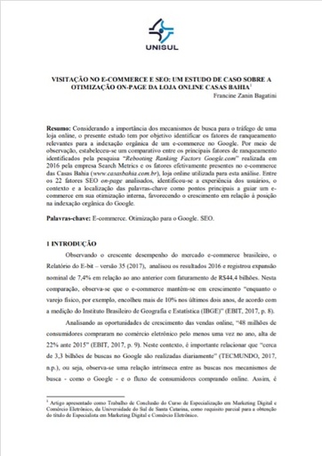 Visitação no E-commerce e SEA: um estudo de caso sobre a otimização On-page da loja online Casas Bahia