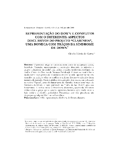 Representação do Down e conflitos com o diferente: aspectos discursivos do projeto &quot;Clarinha&quot;, uma boneca com traços da Síndrome de Down