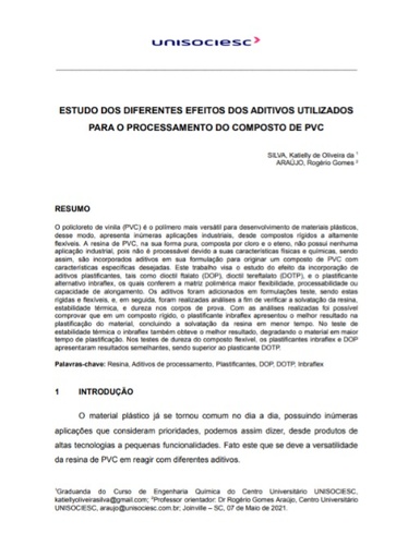 Estudo dos diferentes efeitos dos aditivos utilizados para o processamento do composto de PVC