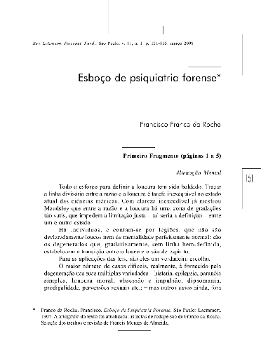 O Esboço de psiquiatria forense de Franco da Rocha