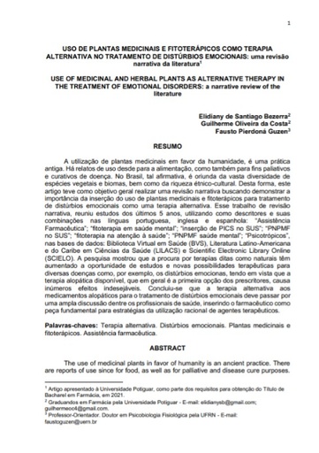 Uso de plantas medicinais e fitoterápicos como terapia alternativa no tratamento de distúrbios emocionais: uma revisão narrativa da literatura