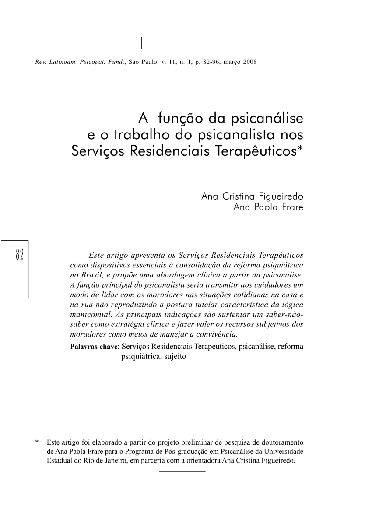 A função da psicanálise e o trabalho do psicanalista nos serviços residenciais terapêuticos