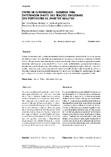 Papéis de autocuidado: subsídios para enfermagem diante das reações emocionais dos portadores de diabetes Mellitus
