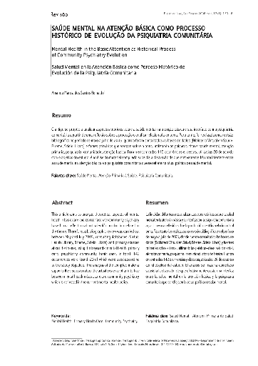 Saúde mental na atenção básica como processo histórico de evolução da psiquitria comunitária